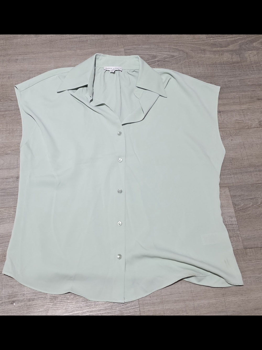 Button-Front Cap Sleeve Blouse in Mint by Unknown Brand